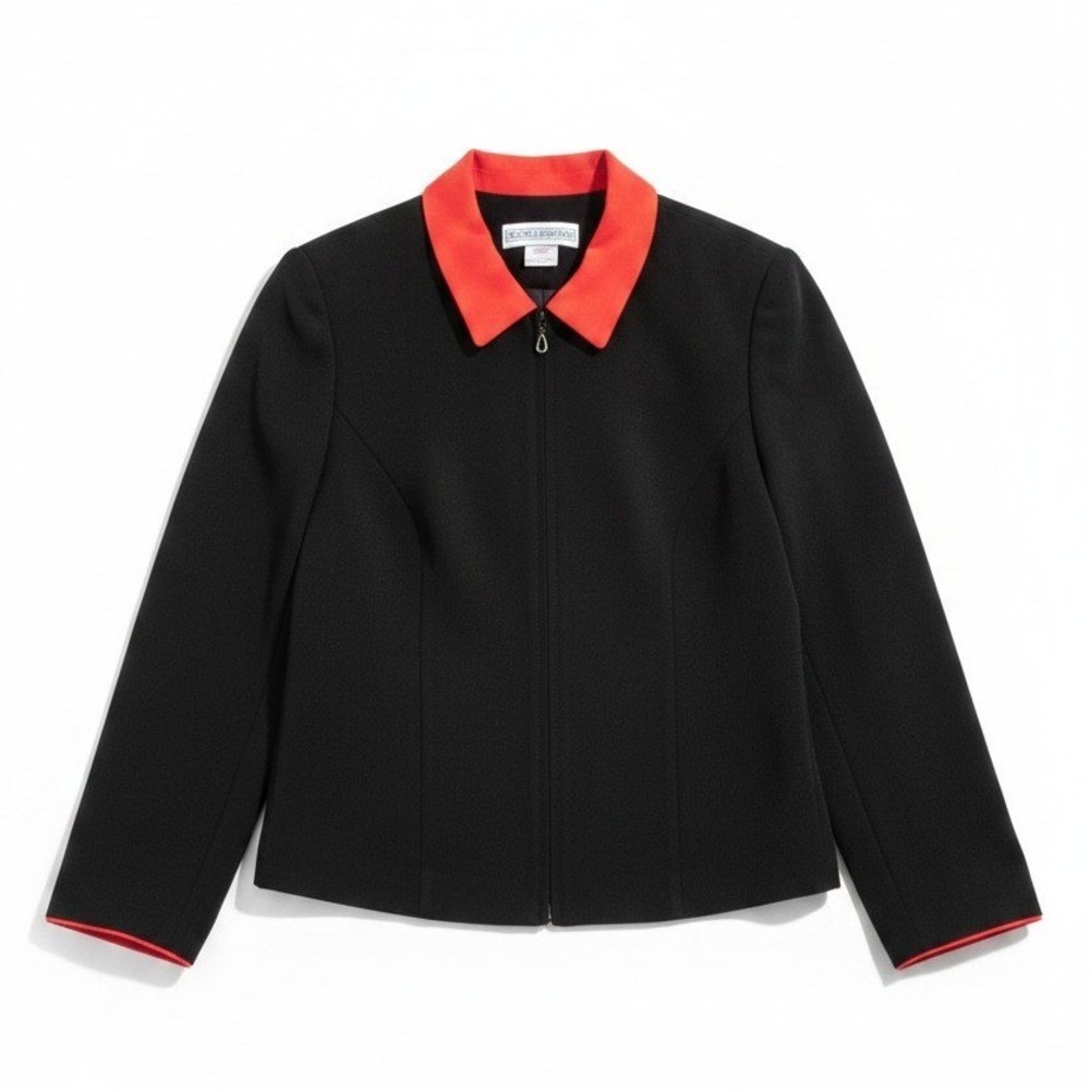 Jessica Howard Vintage Black Red Contrast Collar Zip Front Jacket, Women's Sz 14
